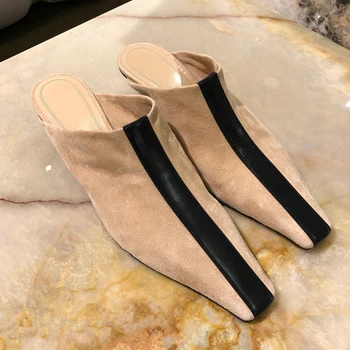 

New Spring Casual Women Slippers Outside Mules Square Toe Shallow Slides Mixed Color Shoes Woman Zapatos De Mujer
