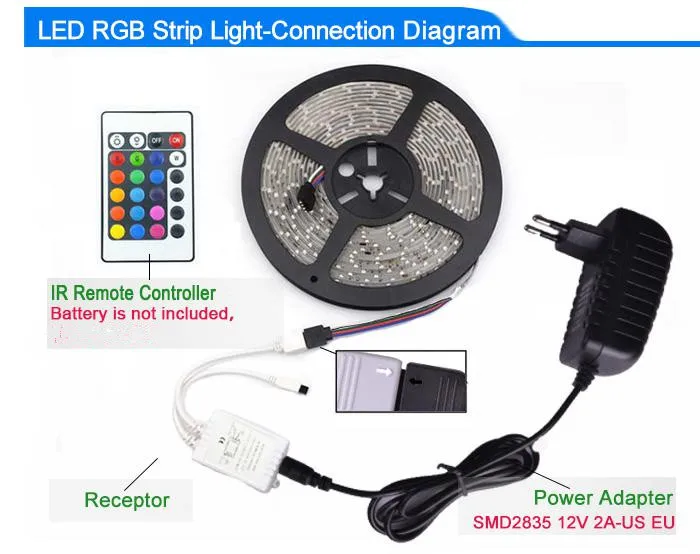 RGB Светодиодная лента 5 м 60 Светодиодный s/M гибкий светодиодный светильник 2835 SMD DC12V 2A адаптер питания ИК пульт дистанционного управления праздничный Декор RGB лампы