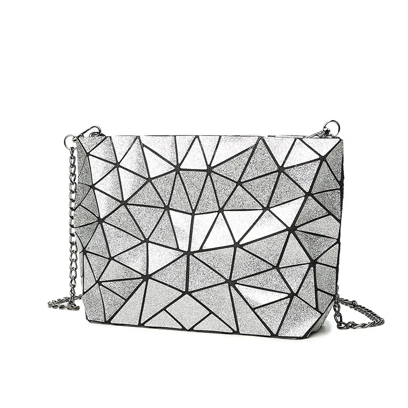 

CHALLEN Korea Dongdaemun Rainbow Bag Starry Flash Silver Geometric Folding Chain Bag Single Shoulder Diagonal Laser Bag