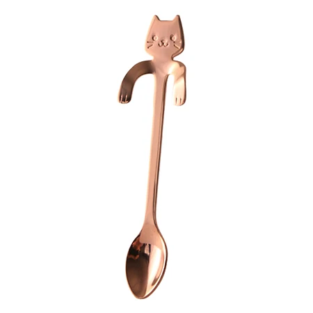 Creative Stainless Steel Cartoon Cat Hand Coffee Tea Spoon Ice Cream Dessert Long Handle Hanging Spoons Tableware Kitchen Tools - Цвет: Rose Gold