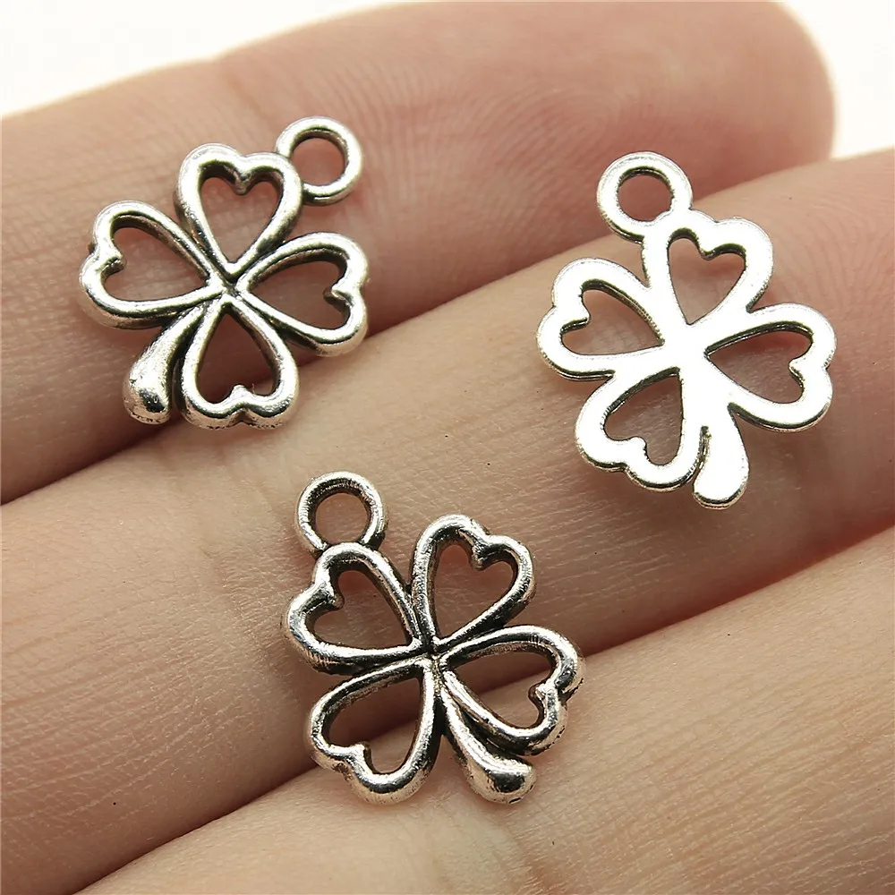 

WYSIWYG 30pcs 17x13mm Small Hollow Lucky Clover Pendant Clover Charm Pendant Antique Silver Lucky Clover Pendant