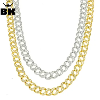 

Hip Hop Bling Iced out Rhinestone Cuban Chain 15mm Cuban Link Chain Necklace Jewelry Gold Finish Rapper's Miami Cuban