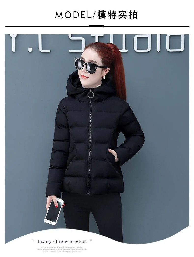 Vangul Casual Ladies Solid Padded Jacket Short Autumn Winter Wadded Jacket Women Hooded Coats Red Female Parkas Outwear New