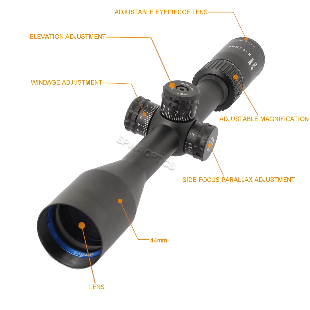 Precisão de Elevação Escopo para a Caça ao ar Spina Óptica Caça Mira Riflescope Ajustável Crosshair Rifle Livre 3-12x44 2 Cheap Lunetas Riflescopes