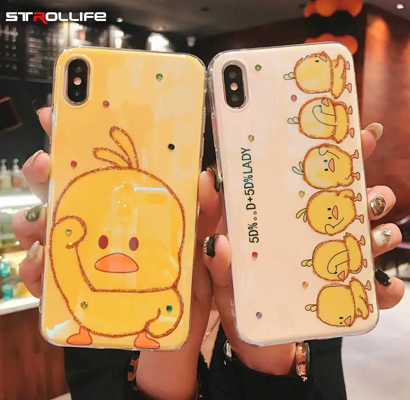 STROLLIFE прекрасный мультфильм Танцы Утка чехол для IPhone XR X XS Макс блеск мягкий