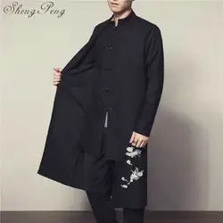 Китайская традиционная мужская одежда восточные костюмы традиционная китайская одежда для мужчин одежда длинные мужские пальто CC133