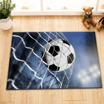 

LB Blue White Anti-slip Bathtub Bath Mats Kitchen Room Floor Custom Doormat American Soccer Ball Football Goal Kids Bathroom Mat