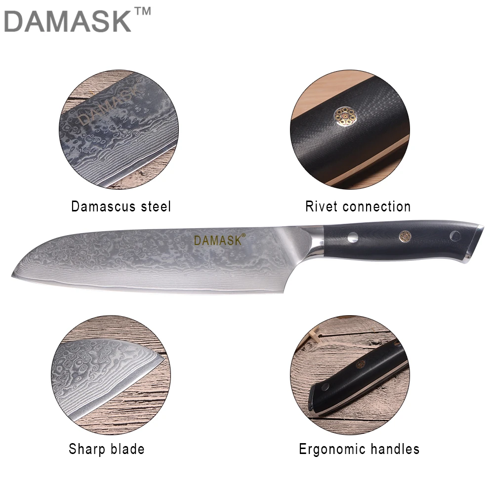 DAMASK японский VG10 дамасский стальной кухонный нож 7 дюймов нож Santoku G10 Ручка дамасский нож красивый узор кухонные инструменты