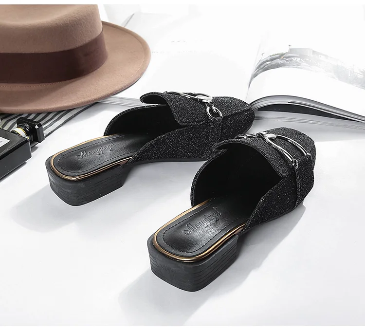 Baotou/тапочки женская одежда Новинка г. Летняя Открытая обувь на толстом низком каблуке, обувь для отдыха на квадратном каблуке