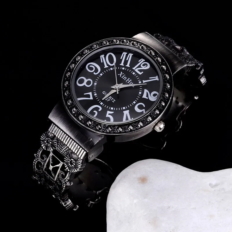 Новинка,, модные часы Xinhua, спокойный черный браслет, женские наручные часы со стразами, Деловые женские часы