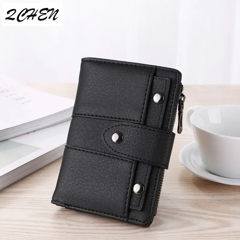 

Vertical ladies wallet fashion rivet design material pu leather short wallet clutch bag three-fold multi-function zipper 181Q