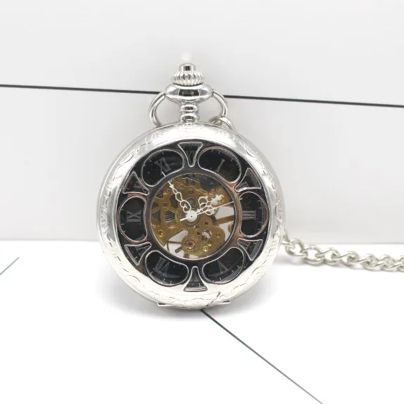 Роскошные полые Скелет Механические карманные часы римскими цифрами набора Винтаж Fob цепь кулон часы Для мужчин Для женщин Подарки