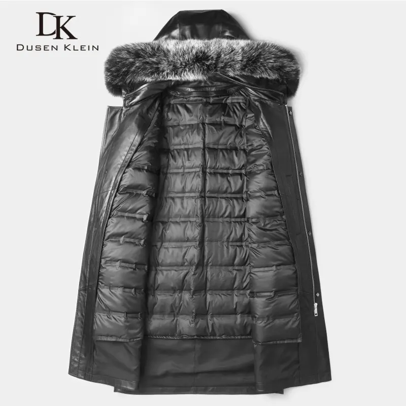 Men Genuine Leather Jackets Winter Warm Leather Down Coat Sheepskin thick Plus size Fox fur Hooded Black New Long Z1801