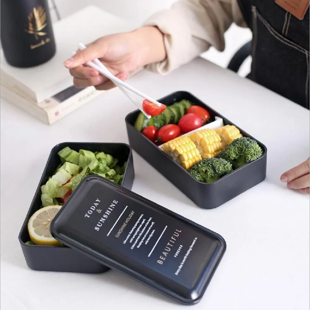 

Lunch Box Doubl layer Portable Bento Box Eco-friendly Food Storage Container with Compartments Leakproof Microwavable BPA Free
