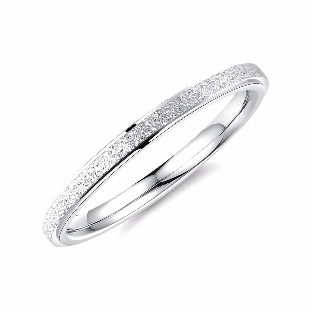 Fashion Simple Scrub Stainless Steel Women 's Rings 2 mm Width Rose Gold Color Finger Jewelry Gift For Girl