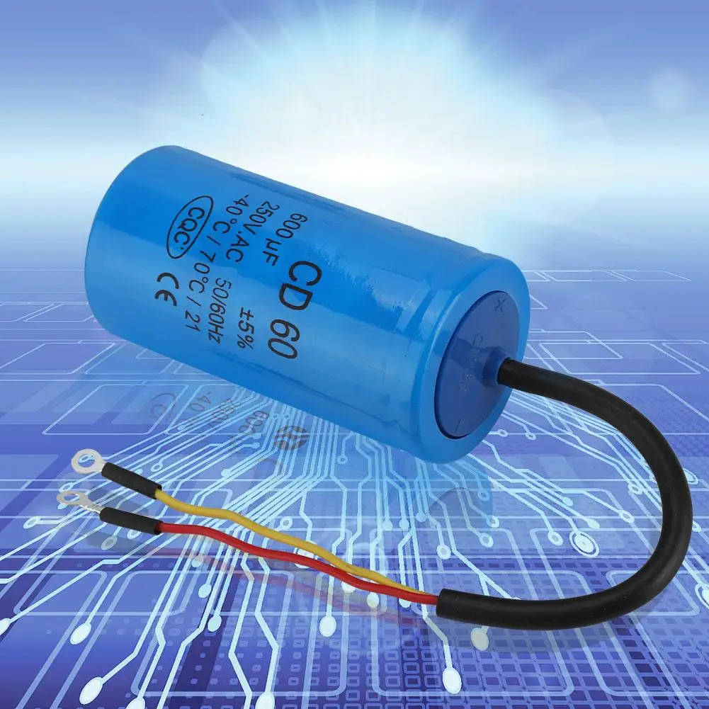 

250V AC Motor Run Capacitor 600uF 50/60Hz Air Conditioner Compressor Start Capacitor with Wire Lead CD60