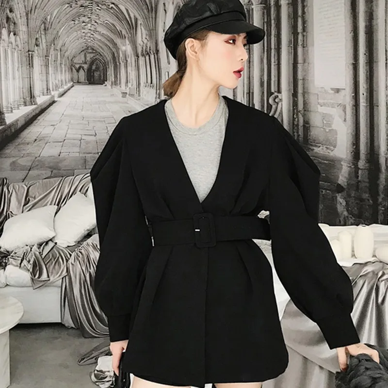 TWOTWINSTYLE, пальто для женщин на шнуровке, ветровки, v-образный вырез, высокая талия, пышные рукава, пальто для женщин, осень, корейская мода