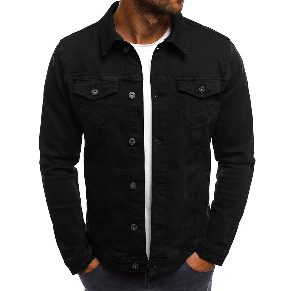 Mascube уличная одежда с длинным рукавом Мужская модная джинсовая куртка джинсовые куртки приталенная Повседневная куртка с отложным воротником - Цвет: Черный