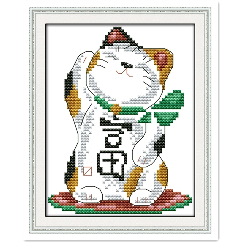 Rich Cat 11CT 14CT Printed On Canvas Cross Stitch Kit Chinese Counted Cross Stitch Pattern DIY