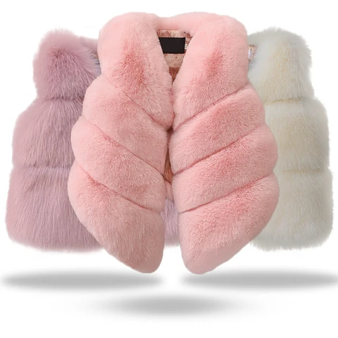 Roupas de Pele Crianças sem Mangas Anos de Idade Novo Bebê Menina Inverno Artificial Colete Cabolsas Quente Jaqueta Princesa Outerwear 2-10