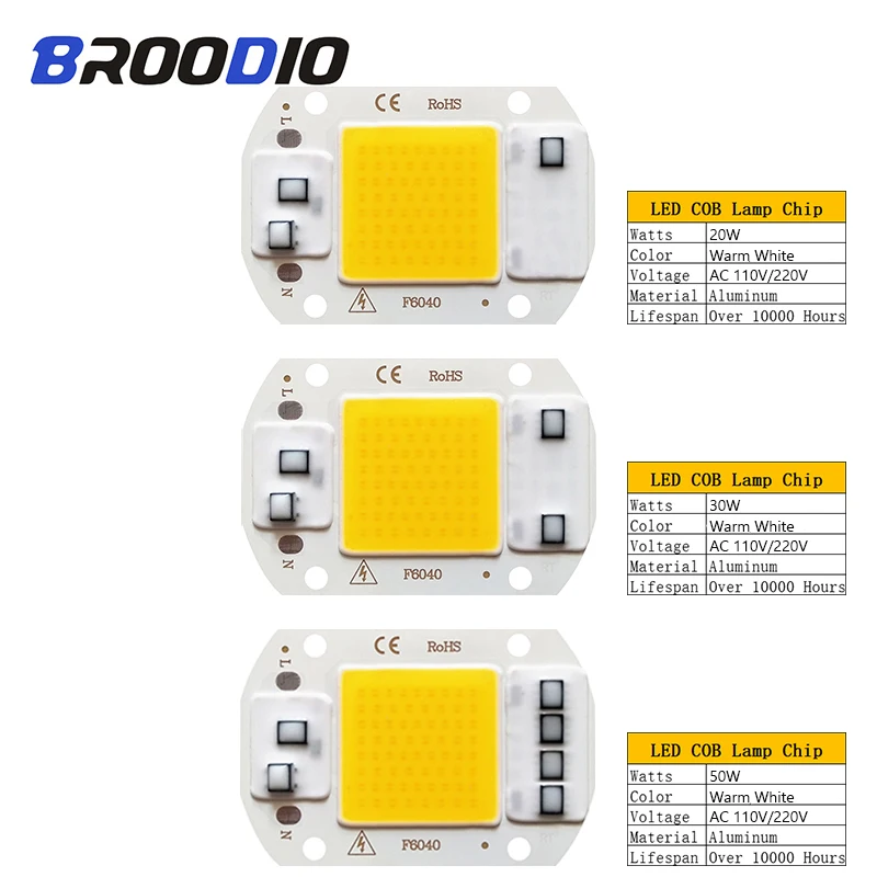 COB светодиодный светильник-чип, лампочка переменного тока 110 В 220 В, умная IC 20 Вт 30 Вт 50 Вт, теплая белая лампада, светодиодный светильник, сделай сам, прожекторная софитная лампа