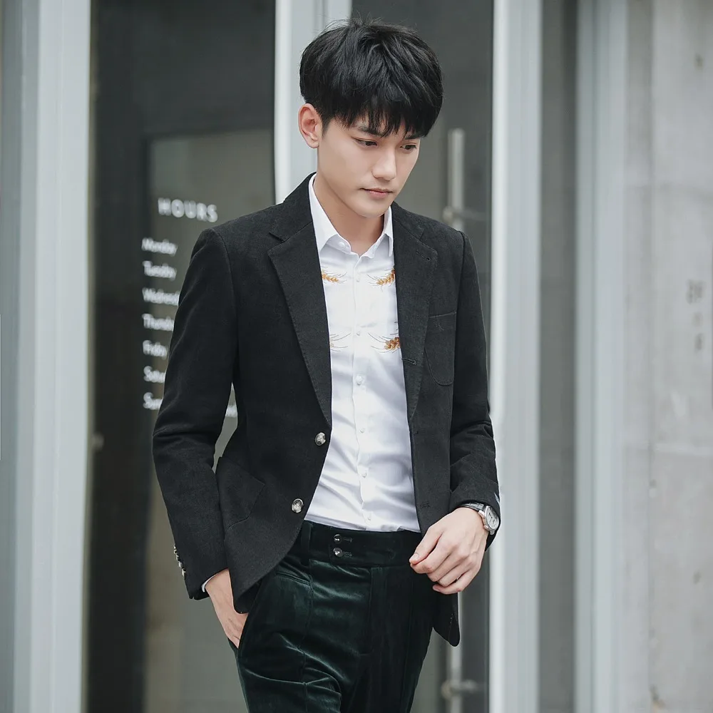 Autumn and winter youth suit Korean version of the Slim simple solid color business small suit hair stylist thick casual jacket Autumn and winter youth suit Korean version of the Slim simple solid color business small suit hair stylist thick casual jacket