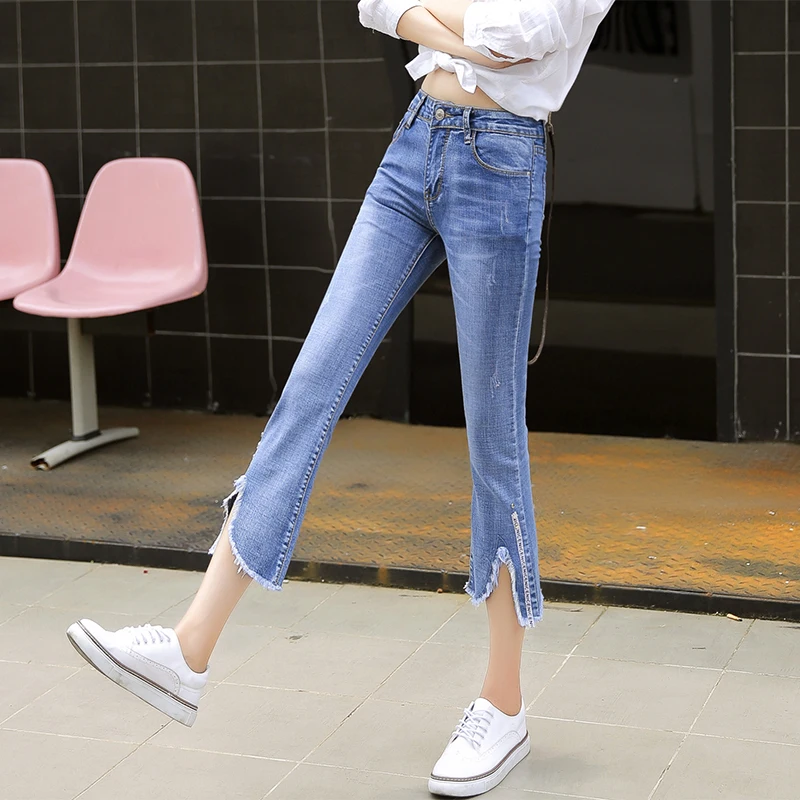 

CTRLCITY Mid Waist Ankle Length Wide Leg Pants Jeans Woman 2018 New Patchwork Riped Casual Style Loose Appliques Boyfriend