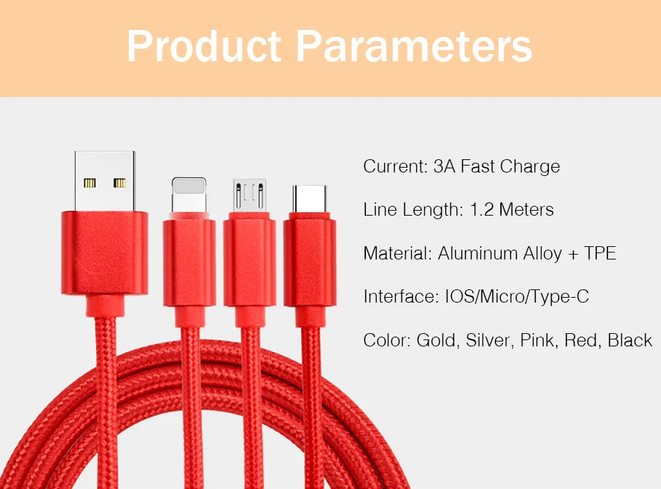 YKZ USB кабель провод для быстрой зарядки 3 в 1 3A Micro usb type C кабель для зарядки для Apple Phone samsung S9 huawei планшеты провод для передачи данных