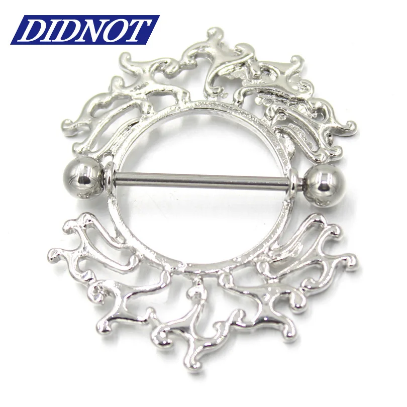 14G Fashion Stainless Steel Flower Shields Bars Nipple Piercing Statue