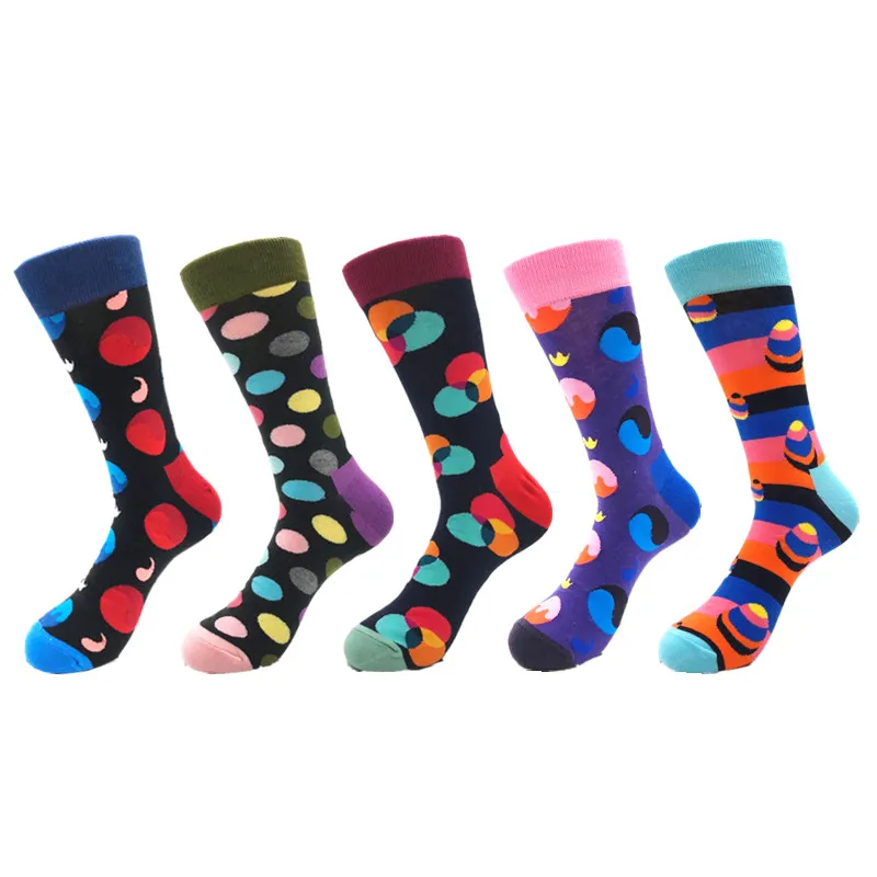 5 пар/лот, брендовые Веселые носки для мужчин, подарок, модные повседневные Компрессионные носки, качественные носки из чесаного хлопка, цветные забавные носки - Цвет: 2