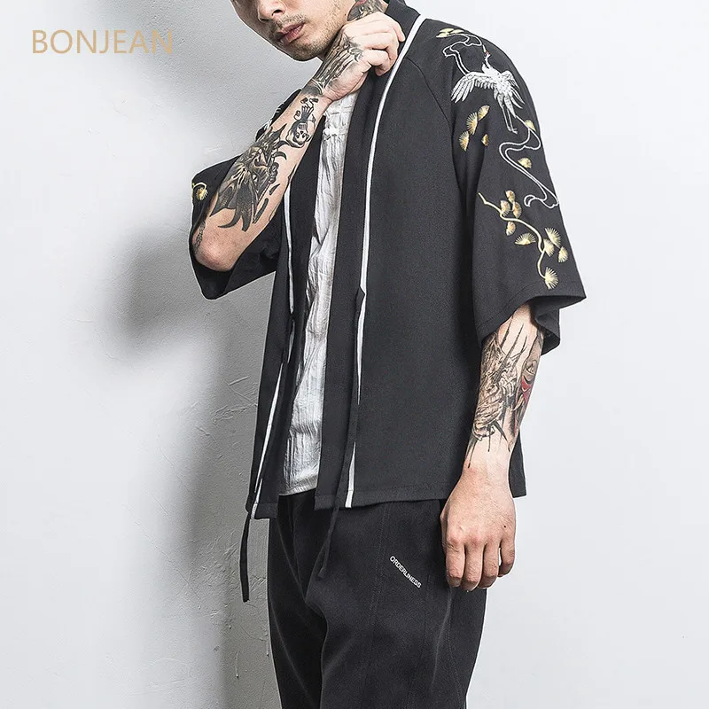 

BONJEAN Summer 2019 Chinese Style Hanfu Street Clothing Loose Half-sleeve Shirt Men's Cotton and Hemp 5XL Men's Shirt