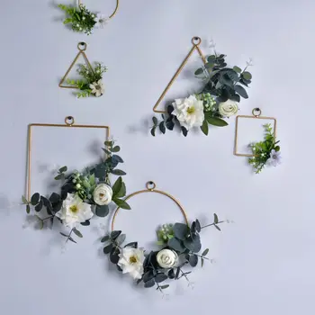 

Wrought Iron Geometric Wreaths Wall Hanging Decoration Artificial Silk Garland For Wedding Home Party Hanging Ring Decoration