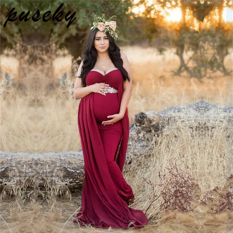 

Puseky Maternity Dresses For Photo Shooting V-Neck Dress Maternity Photography Props Sleeveless Pregnancy Dress Maternity Grown