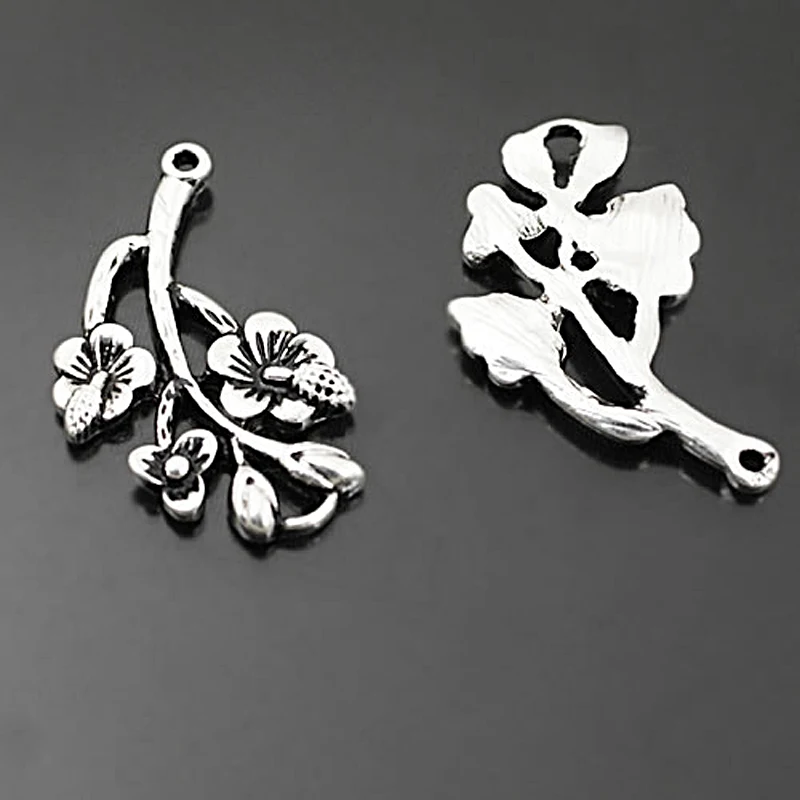 

(27542-2)20PCS 28x17MM Antique Silver Zinc Alloy 2 holes Flower Connected Charms Connector Jewelry Findings Accessories