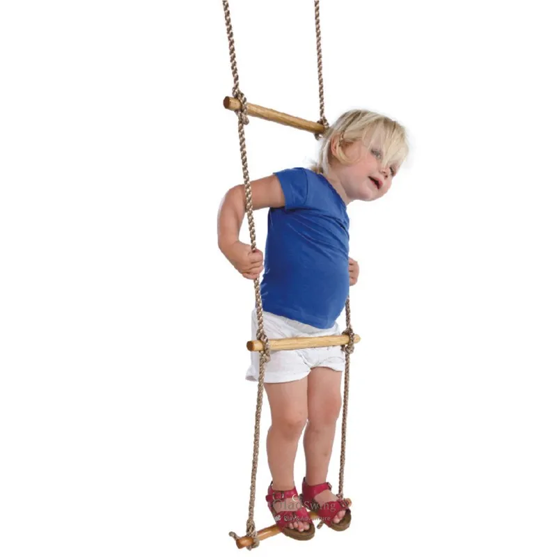 Outdoor Indoor Sturdy Climbing Wooden PE Rope Ladder With 5 Rungs Block Sports Fitness Wooden Set Accessories Toys  (2)