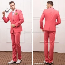 На заказ, приталенный, коралловый, смокинг для жениха, с отворотом, мужской костюм, на одной пуговице, лучшие мужские костюмы для свадебного ужина(пиджак+ брюки+ жилет