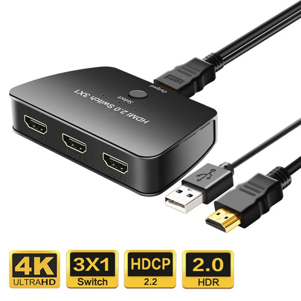 3 Port HDMI Switch 4K x 2K 60Hz 3 In 1 out with Power Supply Cable 1