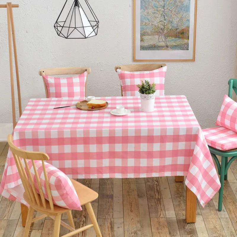 

The Latest Hot And Comfortable Soft Home Living Supplies Tablecloth 9 Colors Optional Two-Color Pink Large Plaid Tablecloth