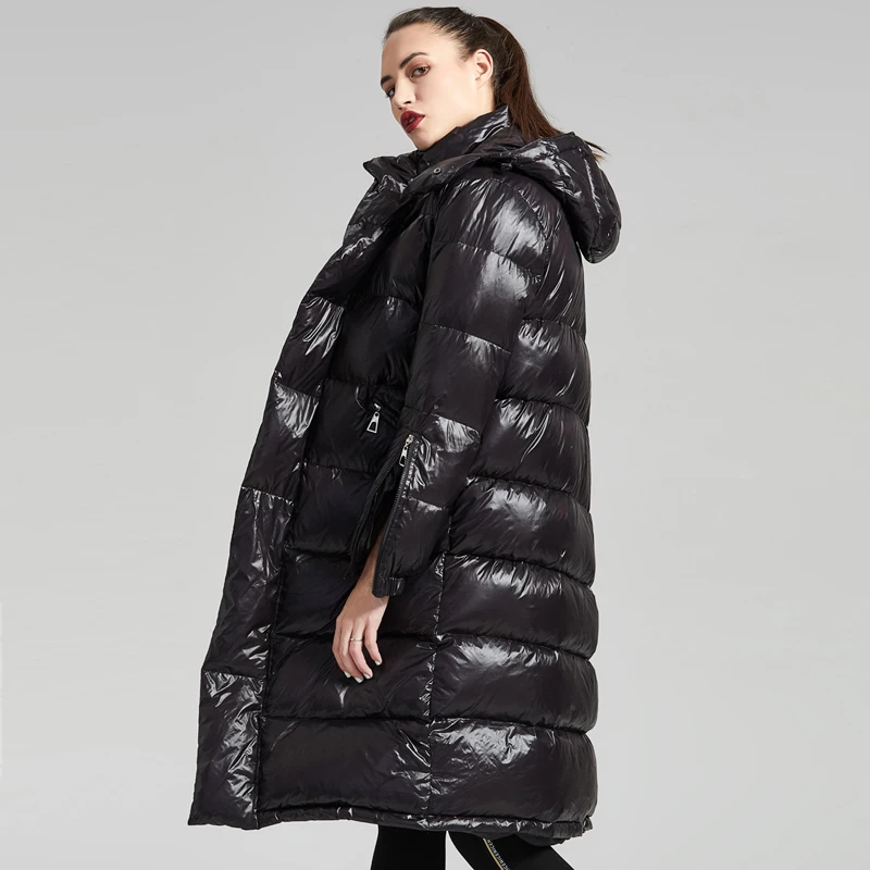 Brand Luxury 2018 Winter Women's Down Jacket Chic Bright Duck Down Coat Women Thick Warm Hooded Female Snow Overcoat -30 AO709