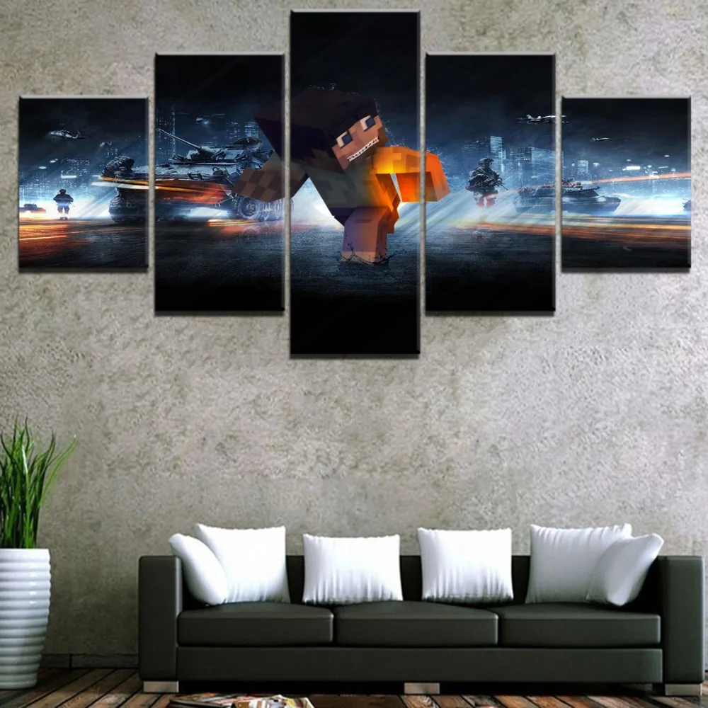 

Canvas Paintings Wall Art HD Printed Poster 5 Pieces Minecraft Battlefield 3 Game Pictures For Living Room Home Decorative