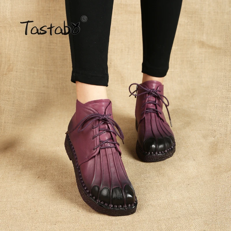 

Tastabo Handmade Ankle Boots Warm Velvet Martin Flat Boots Leather Shoes Retro Winter Snow Boots Botines Mujer Women Shoes