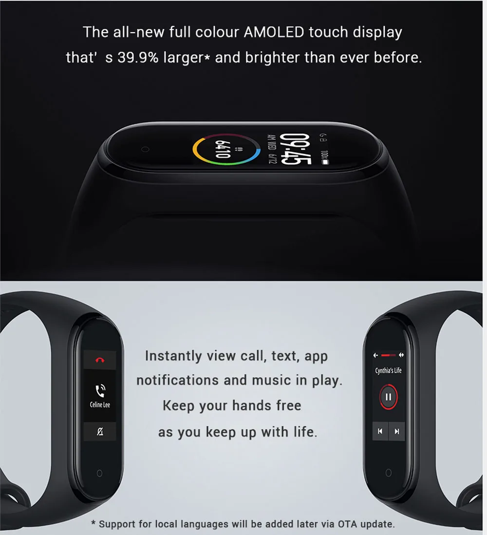 Xiaomi mi Band 4 умный Браслет mi band 4 цвета AMOLED экран сердечный ритм фитнес музыка Bluetooth 5,0 50 м водонепроницаемый сенсорный экран