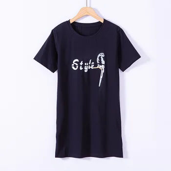 

Women Summer High Fashion O Neck Short Sleeve Letter Printing Bird Embroidery Long Split T Shirt Tops Ladies Oversize Shirts