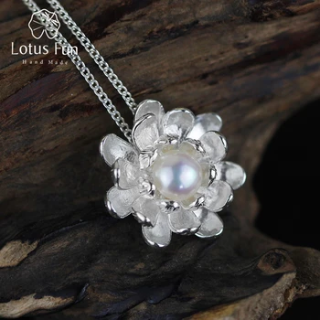 

Lotus Fun Real 925 Sterling Silver Natural Pearl Handmade Fine Jewelry Blooming Lotus Design Pendant without Necklace for Women