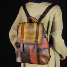 Новинка, повседневные женские рюкзаки ручной работы из натуральной кожи, винтажный рюкзак в стиле пэчворк, школьные сумки