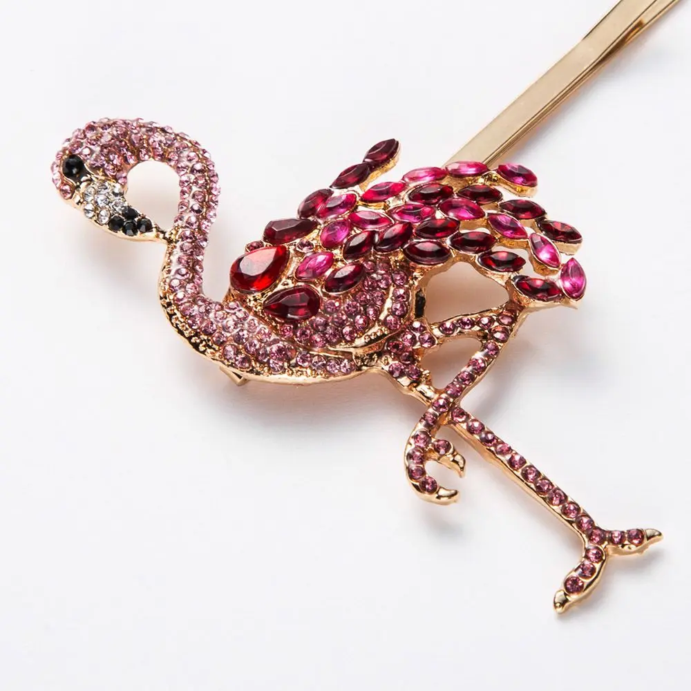 3pcs Set Red Crystal Metal Hairpins Hair Clips For Women Flamingo