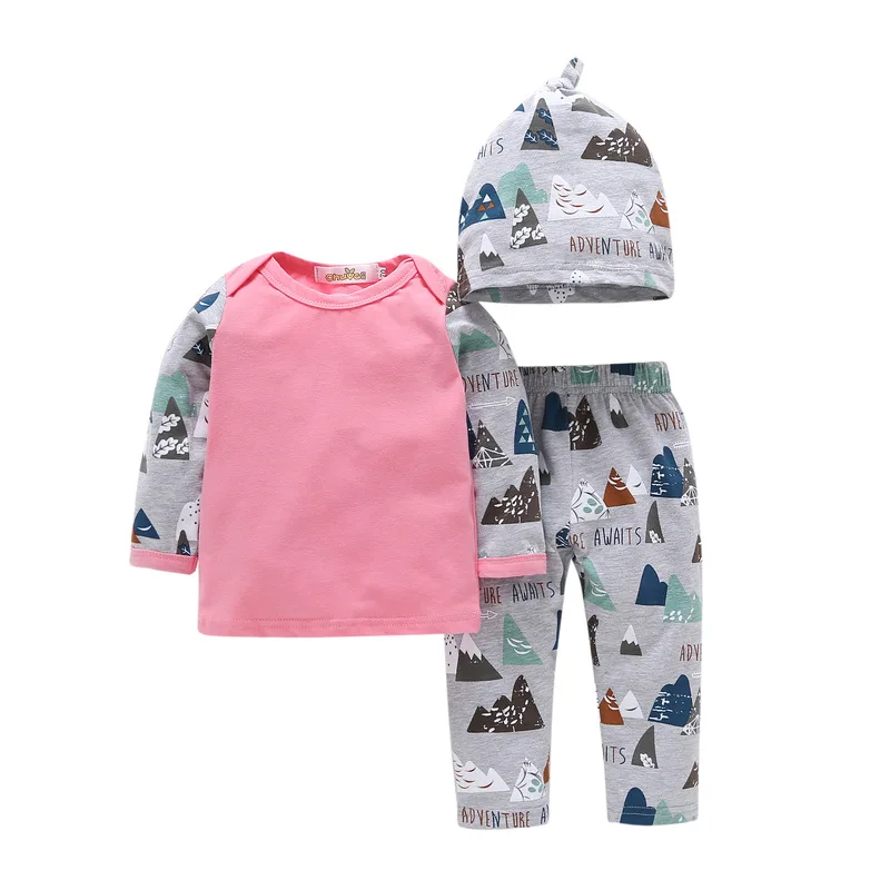2020 Autumn New Children's Fashion Suit Baby Boy Girl Cotton Long-sleeved T-shirt + Pants Hat 3 Piece Newborn Clothes | Детская