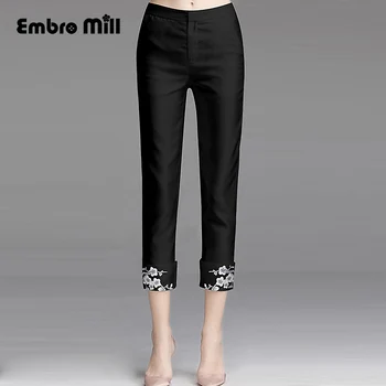 

High-end women floral slim pants Chinese style vintage embroidery lady beautiful spring autumn trousers Slim Pencil pants S-XXL