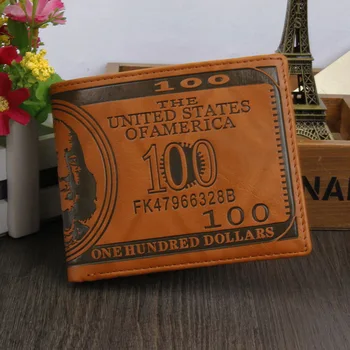 

Men's Wallets With 100 US Dollar Bill Pattern Wallet Brown Male Leather Bifold Photo Card Holder