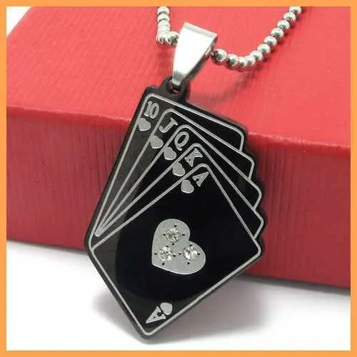 Fashion Jewelry Black Playing Card Straight Flush Pendant 316L 